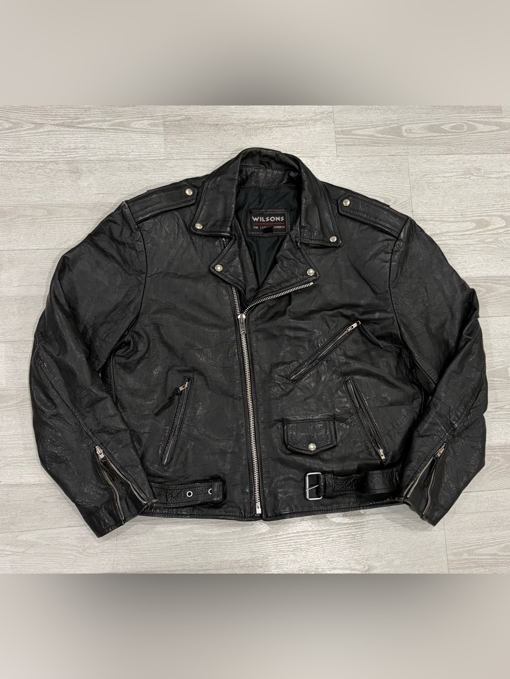Wilsons Leather Men’s Vintage Black Biker Motorcycle Jacket Size XXL
